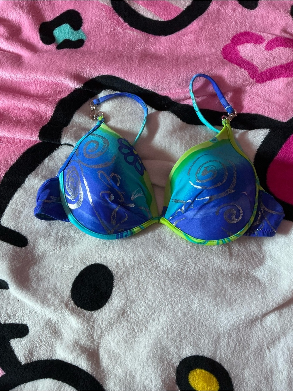 Blue & Green Whimsical Swirl Women's Bikini Top